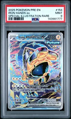 2025 POKEMON PRISMATIC EVOLUTIONS SPECIAL ILLUSTRATION RARE IRON HANDS EX PSA 9 - Image 1