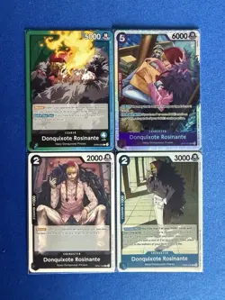Donquixote Rosinante One Piece TCG 4-card lot OP10 Super Rare+OP05 Leader+++PWE - Image 1