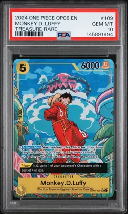 2024 ONE PIECE OP08-TWO LEGENDS TREASURE RARE #109 MONKEY D. LUFFY PSA 10 - Image 1