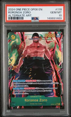 2024 ONE PIECE OP06-WINGS OF THE CAPTAIN ALTERNATE ART #118 RORONOA ZORO PSA 10 - Image 1