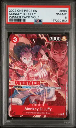 2022 ONE PIECE PROMOS WINNER PACK VOL.1 #006 MONKEY D. LUFFY PSA 8 - Image 1