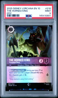 2025 DISNEY LORCANA EN 10-WHISPERS IN THE WELL EPIC #210 THE HORNED KING PSA 9 - Image 1