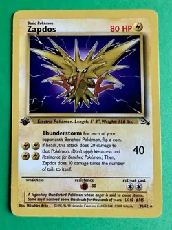 Pokemon Zapdos 30/62 1st Edition Fossil Rare NM WOTC 1999 - Image 1