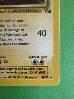 Pokemon Zapdos 30/62 1st Edition Fossil Rare NM WOTC 1999 - Image 5