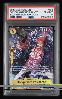 2026 ONE PIECE PROMOS ILLUSTRATION BOX VOL.6 #108 DONQUIXOTE ROSINANTE PSA 10 - Image 1