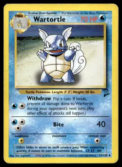 Wartortle 63/130 Pokemon Card Base Set 2 Uncommon 70 HP Lightly Played CR - Image 1
