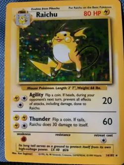 Raichu 14/102 Pokemon Card Base set NINTENDO TCG CCG NM RARE WOTC Holo FOIL - Image 1