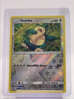 SNORLAX 2019 POKEMON S & M HIDDEN FATES REVERSE HOLO RARE 50/68 Q2714 - Image 1