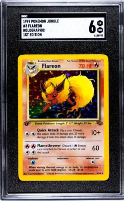 Flareon 1999 Pokemon Jungle Holo 1st Edition SGC 6 EX NM - Image 1