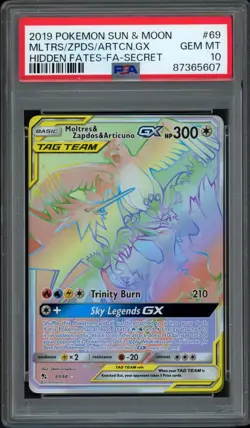 2019 Pokemon Hidden Fates Moltres Zapdos Articuno GX 69/68 PSA 10 Gem Mint - Image 1
