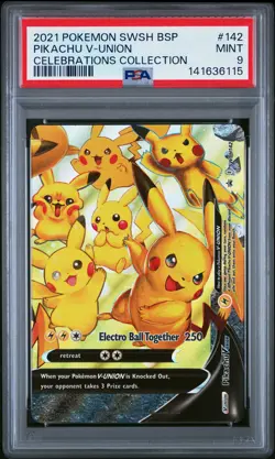 2021 POKEMON SWSH BLACK STAR PROMO CELEBRATIONS COLL #142 PIKACHU V-UNION PSA 9 - Image 1