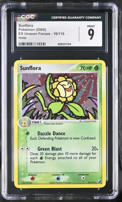 CGC 9 MINT Sunflora 2005 EX Unseen Forces 16/115 Holo Pokemon Card - Image 1