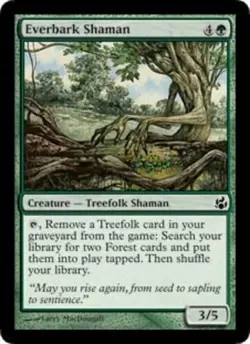 MTG Everbark Shaman - Foil, Morningtide, Heavily Played, English - Image 1