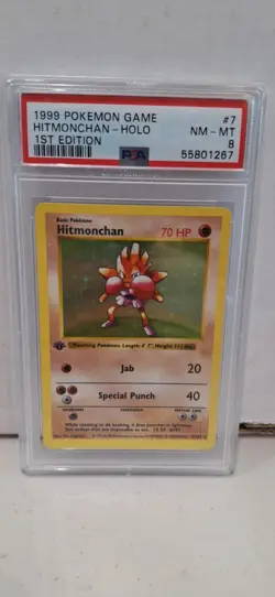 Pokemon -Hitmonchan Holo 1st First Edition SHADOWLESS #7/102 - Base Set - PSA 8 - Image 1