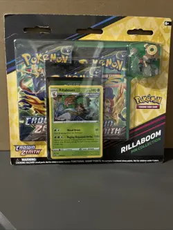 Pokemon TCG: 3 Crown Zenith Booster Packs - Rillaboom Pin Collection Set - Image 1