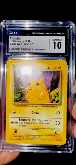Pikachu 1999 Pokemon Base Set 58/102 CGC Gem Mint 10 Unlimited Common English - Image 1
