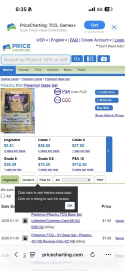 Pikachu 1999 Pokemon Base Set 58/102 CGC Gem Mint 10 Unlimited Common English - Image 3