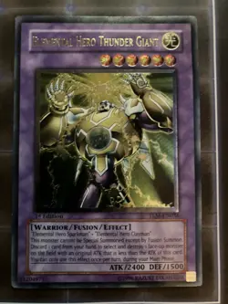 Elemental Hero Thunder Giant 1st Ed Ultimate Rare TLM-EN036 MP-HP Vintage Yugioh - Image 2