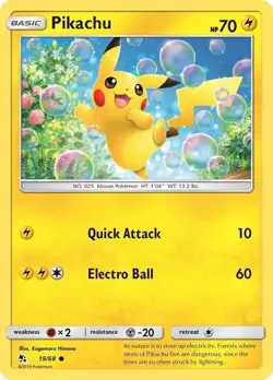 Pikachu 19/68 Hidden Fates Pokemon Card HP - Image 1