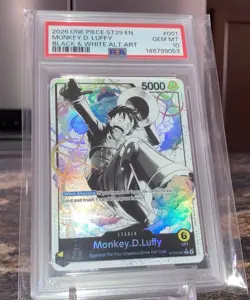 ONE PIECE PSA 10 GEM MINT MONKEY D LUFFY ST29-001 BLACK & WHITE ALTERNATE ART - Image 4
