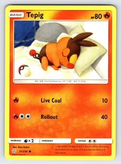 Tepig 31/236 2019 S&M Cosmic Eclipse Pokemon Card TCG Non Holo Common - Nm - Image 1