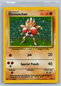 Hitmonchan Base Set #007/102 Holo Rare Pokemon Card - Image 1