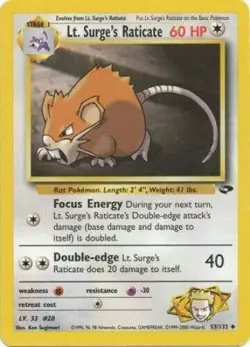 Lt. Surge's Raticate 53/132 Gym Challenge Set Unlimited 2000 Pokemon Card - LP - Image 1