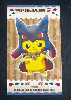 PIKACHU MEGA LUCARIO Poncho Promo Business Card 2015 Japanese Pokemon Center NM - Image 1