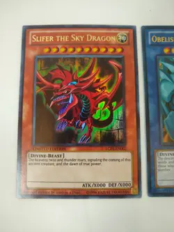 Yugioh Ultra Rare Egyptian God Cards - Slifer, Obelisk, Ra - Lightly Played - Image 2