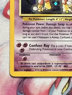 Alakazam Base Set 2 1/130 Holo Perfect Swirl LP+/NM- Rare Vintage Pokemon Card - Image 5
