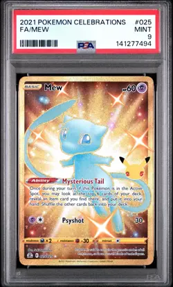 Pokemon PSA 9 Mew 025/025 Secret Full Art Celebrations Holo Gold 2021 Mint - Image 1