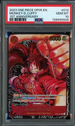 2023 One Piece OP05-012 MONKEY D LUFFY 1st Anniversary PSA 10 Gem Mint - Image 1