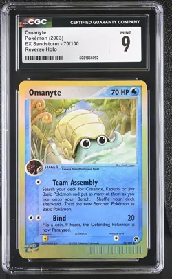 CGC 9 MINT Omanyte 2003 EX Sandstorm 70/100 Reverse Holo Pokemon Card - Image 1
