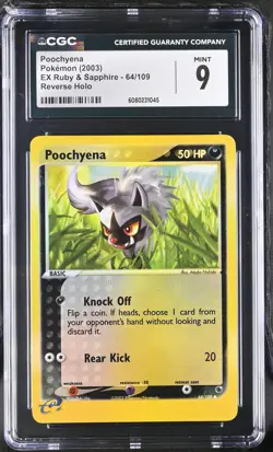 CGC 9 MINT Poochyena 2003 EX Ruby & Sapphire 64/109 Reverse Holo Pokemon Card - Image 1