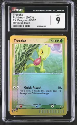 CGC 9 MINT Treecko 2003 EX Dragon 80/97 Reverse Holo Pokemon Card - Image 1