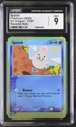 CGC 9 MINT Spoink 2003 EX Dragon 73/97 Reverse Holo Pokemon Card - Image 1