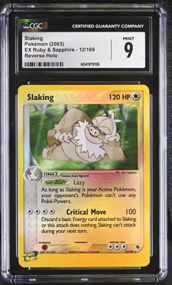 CGC 9 MINT Slaking 2003 EX Ruby & Sapphire 12/109 Reverse Holo Pokemon Card - Image 1