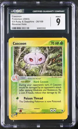 CGC 9 MINT Cascoon 2003 EX Ruby & Sapphire 26/109 Reverse Holo Pokemon Card - Image 1