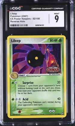 CGC 9 MINT Lileep 2007 EX Power Keepers 52/108 Reverse Holo STAMPED Pokemon Card - Image 1