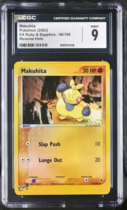 CGC 9 MINT Makuhita 2003 EX Ruby & Sapphire 56/109 Reverse Holo Pokemon Card - Image 1