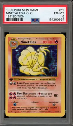 Pokemon Ninetales Base Set Shadowless 1st Edition Holo Rare #12 PSA 6 - Image 1