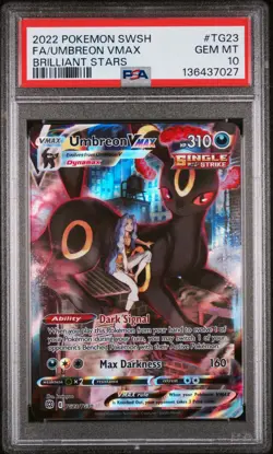 2022 POKEMON SWORD & SHIELD BRILLIANT STARS #TG23 FULL ART/UMBREON VMAX PSA 10 - Image 1