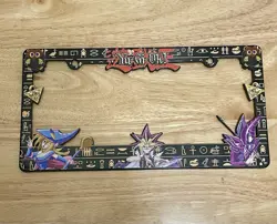 Yugioh License Plate Frame featuring Yugi, Dark Magician Girl, and Dark Magician - Image 1