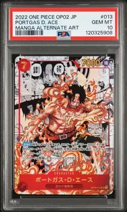 One Piece Portgas D Ace Manga Alt Art Japanese OP02-013 Paramount War PSA 10 - Image 1