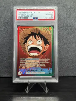 One Piece Monkey D. Luffy Alt Art OP13-001 Leader PSA 10 Gem Mint English - Image 1