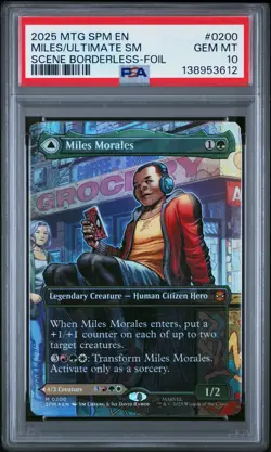 2025 MTG MARVEL'S SPIDER-MAN #0200 MILES MORALES/ULTIMATE SPIDER-MAN PSA 10 - Image 1