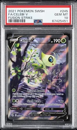 2021 POKEMON SWORD & SHIELD FUSION STRIKE #245 FULL ART/CELEBI V PSA 10 - Image 1