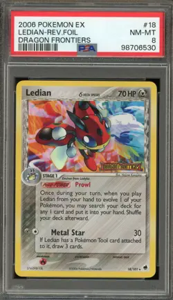 Pokemon Ledian EX Dragon Frontiers Reverse Holo Rare #18 PSA 8 - Image 1