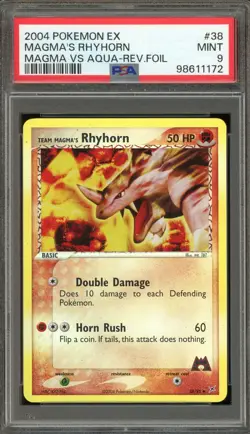 Pokemon Team Magma's Rhyhorn EX Magma Vs Aqua Reverse Holo #38 PSA 9 Mint - Image 1