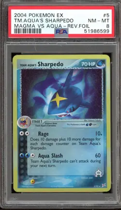 Pokemon Team Aqua's Sharpedo EX Magma Vs Aqua Reverse Holo Rare #5 PSA 8 - Image 1